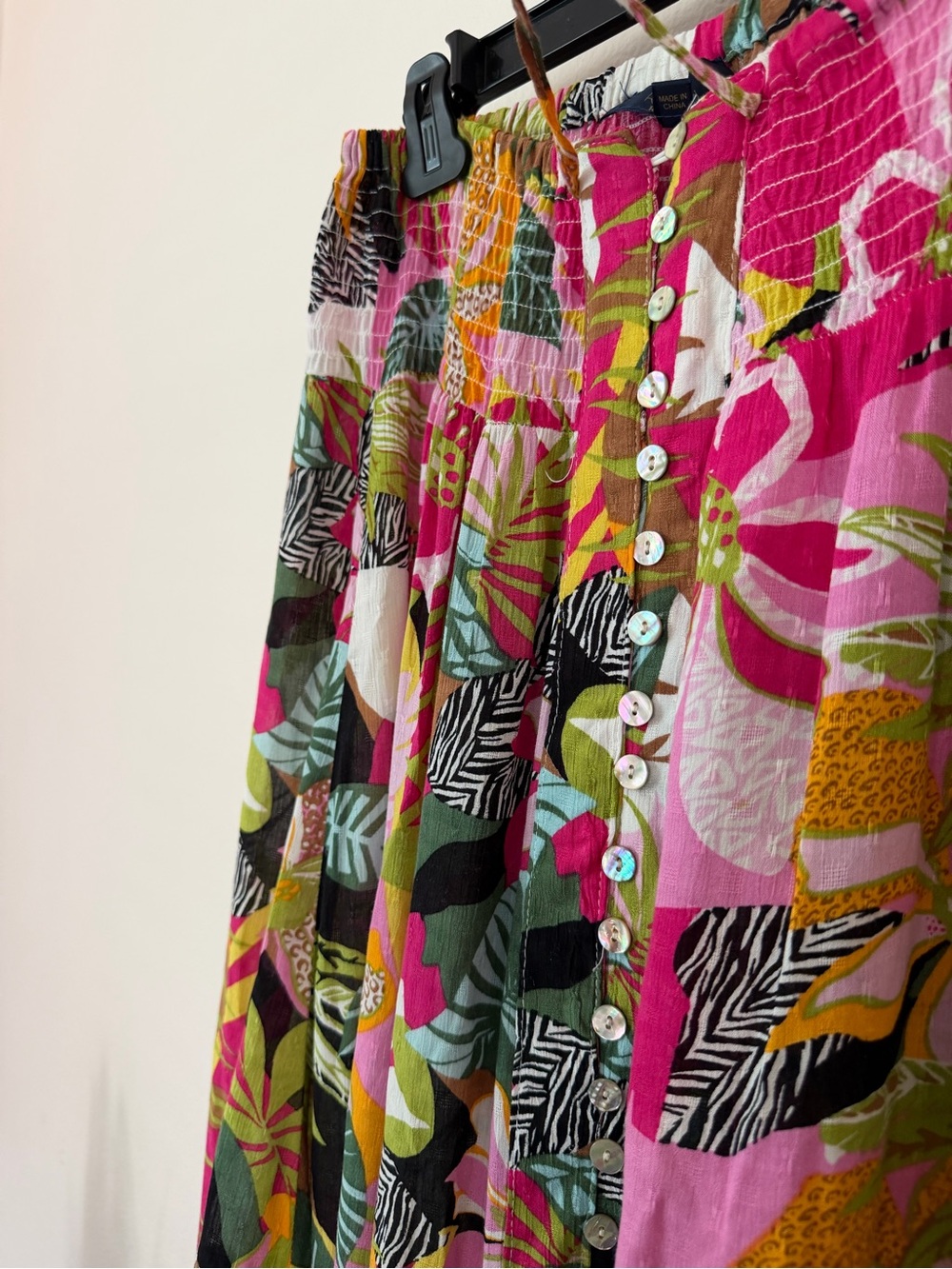 Tropical floral button front maxi boho skirt